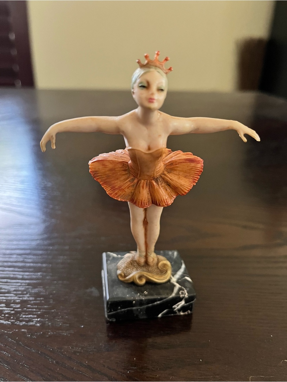 Vintage Porcelain Ballerina Figurine with Orange Tutu